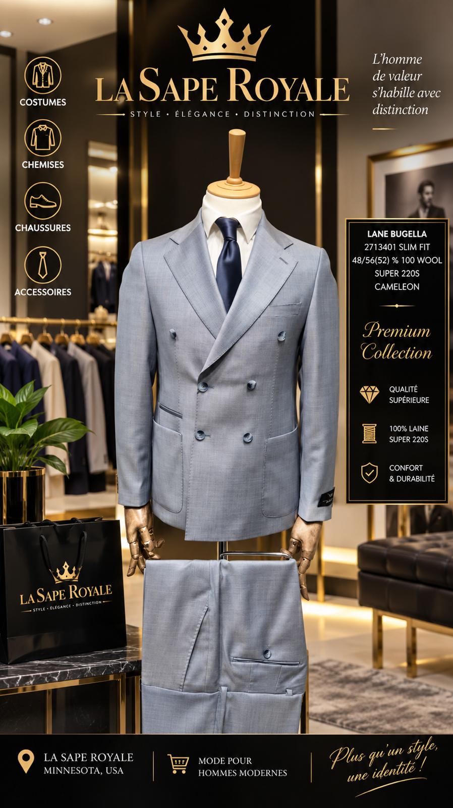 Luxury double breasted grey suit designed suit for modern gentleman. refined, tailored and structured and polished for weddings, gala, business occasions.
