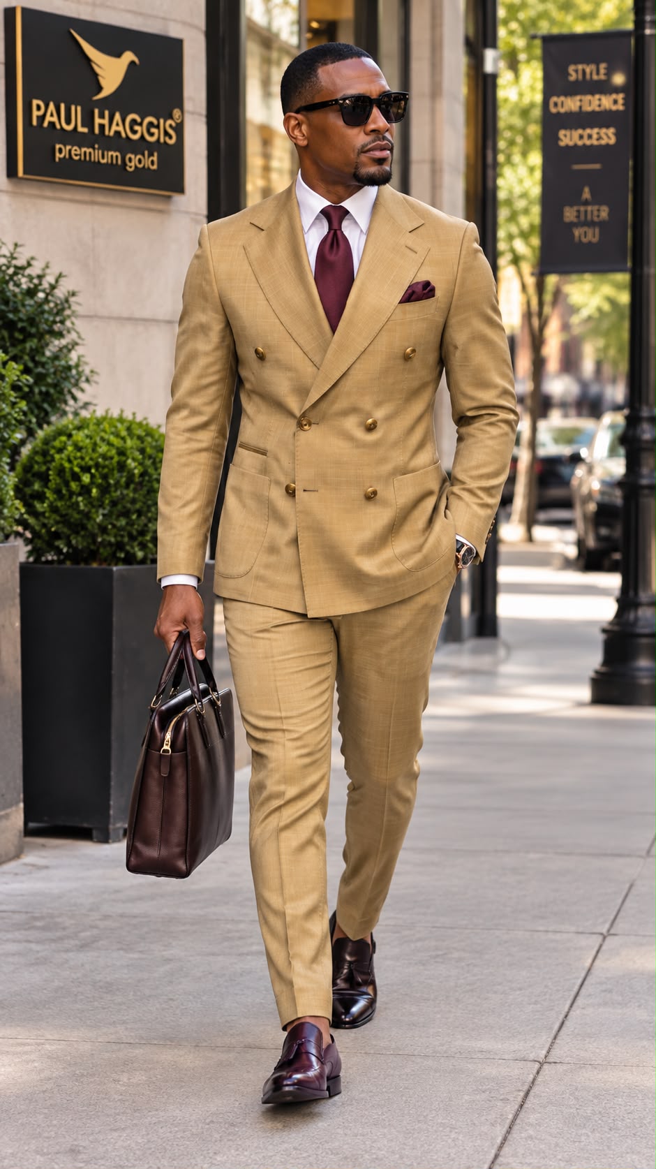 Luxury double breasted beige suit designed suit for modern gentleman. refined, tailored and structured and polished for weddings, gala, business occasions.