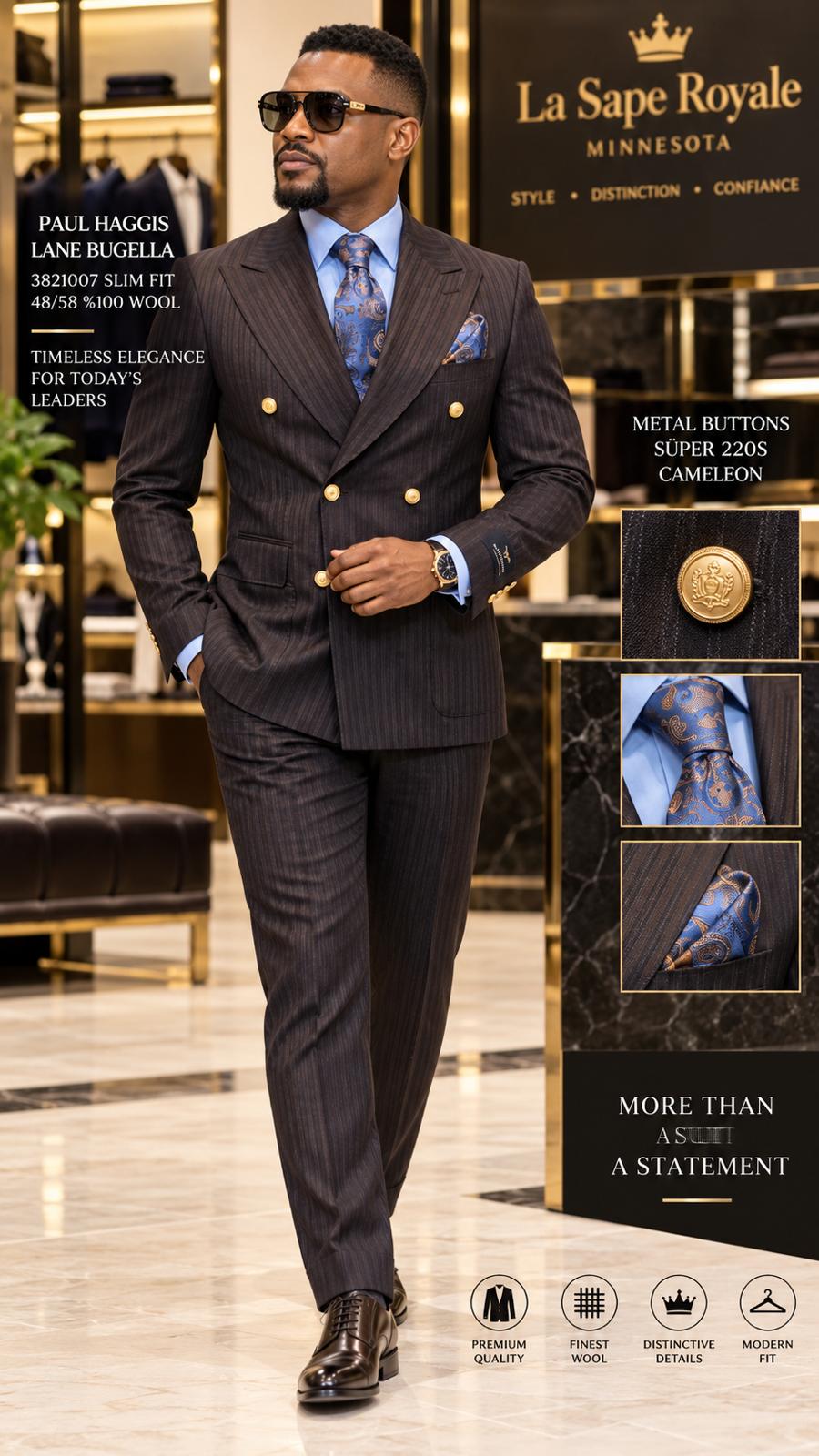 Luxury double breasted suit designed suit for modern gentleman. refined, tailored and structured and polished for weddings, gala, business occasions.